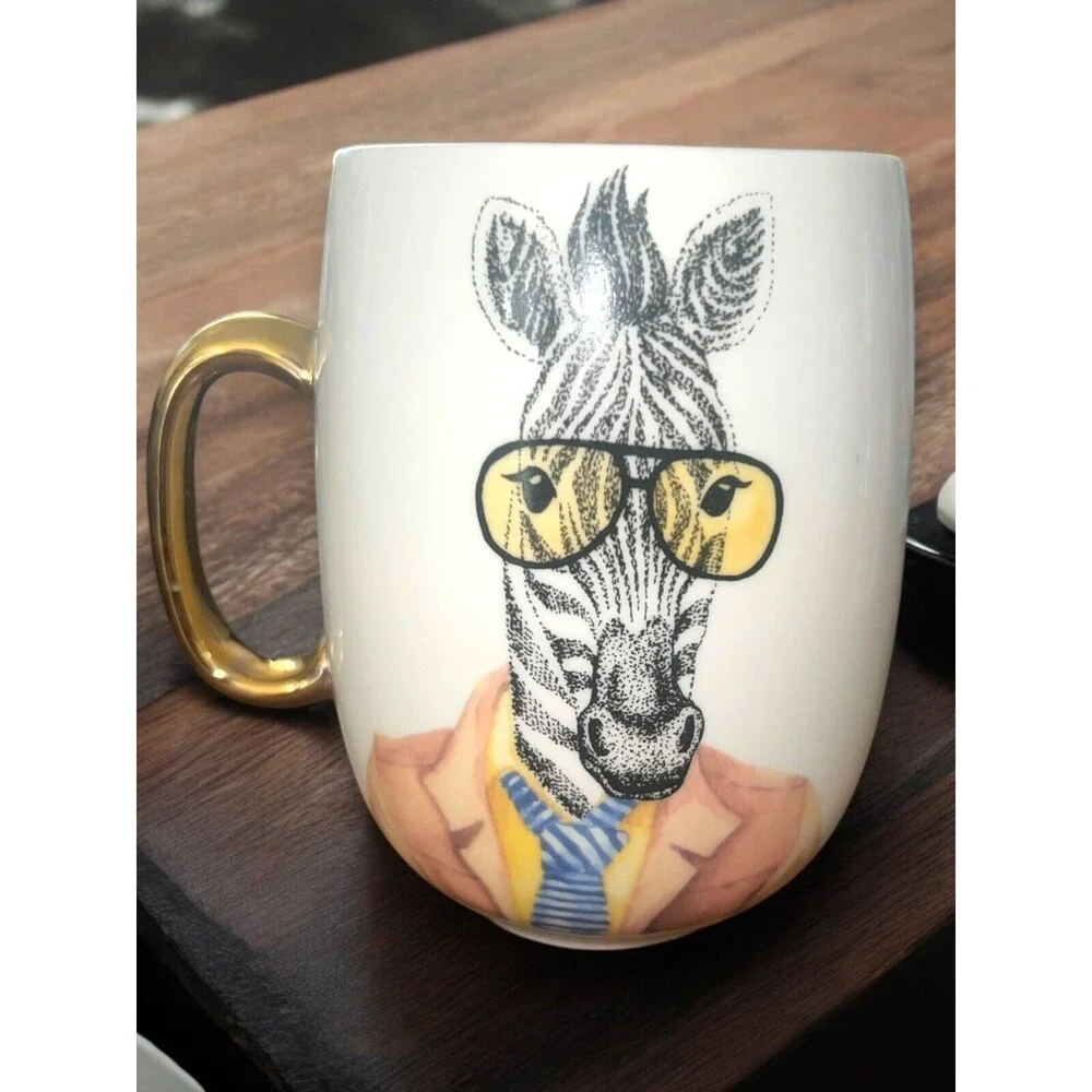 Pier 1 Executive Zebra Coffee Mug Gold Handle Oversized Business Suit & Tie Cute